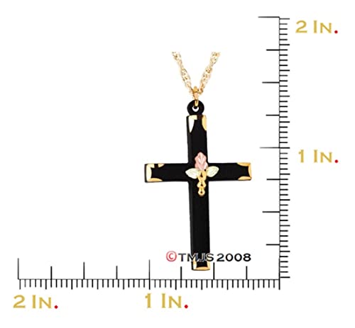 Black Cross Pendant Necklace, 10k Yellow Gold, 12k Green and Rose Black Hills Gold Accents and 20 Inch Chain in Jewelry Gift Box for Special Occasions2