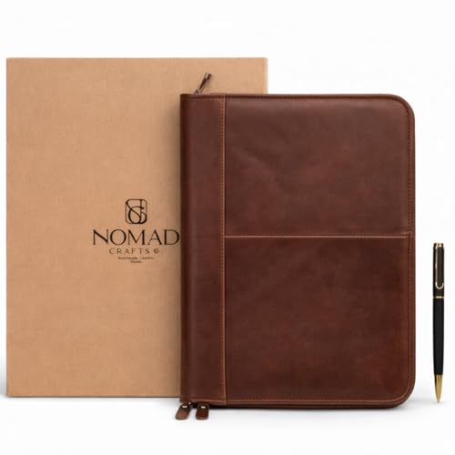 Leather Padfolio with Zipper for Meetings and Interviews