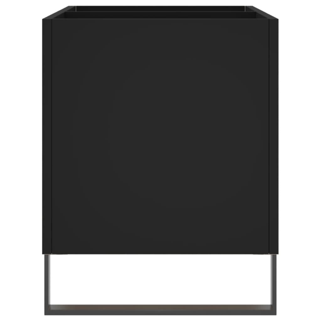 Czarna szafka panelowa 74,5 x 38 x 48 cm, materiał drewnopochodny ze stabilnym dnem, żelaznymi nogami, idealna do winylu, płyt LP, płyt winylowych, schowków, zarządzania kablami, telewizora