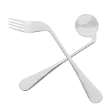 PACKOVE 角付き給餌用フォークスプーン 軽量 ステンレス製 食事補助 食器 人間工学設計 深型スプーン 持ちやすい