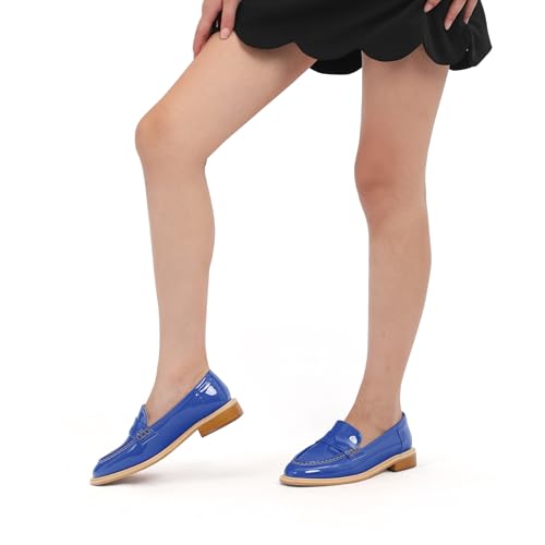 Image of JUSTDANNI Loafers for Women Slip On Shoes with Round Toe 1.2-Inch Low Chunky Block Heel Patent Comfortable Casual Dress Pump Shoes for Wedding Party Work Shopping Dating