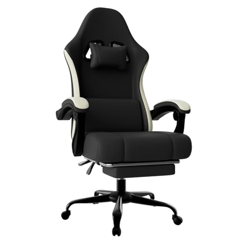 HOTOSYCH Chaise Gaming Ergonomique avec Ressorts Ensachés et Repose-Pieds, Fauteuil Gaming avec Soutien Lombaire Réglable, Chaise Bureau Respirant Jusqu'à 150 kg (Tissu, Noir)