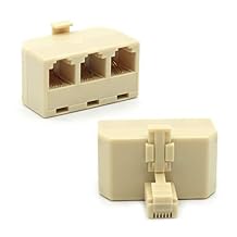 محول فاصل الهاتف المعياري RJ11 6P4C Snap-In ذكر إلى أنثى 3-Way Line Socket Triplex Divider Connector RJ11 Phones Plug Jack Cord Wire Splitter Coupler، Beige 2 of Pack