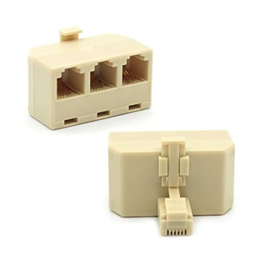 Modular Telephone Splitter Adapter RJ11 6P4C Snap-In Male to Female 3-Way Line Socket Triplex Divider Connector RJ11 Phones Plug Jack Cord Cable Wire Splitter Coupler, Beige (2 of Pack)