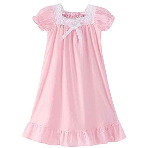 Girls Short Sleeve 𝐏ajamas Dress Solid Lace Square Neck Elegant Cute Pleated 𝐏𝐉 Dress Summer L𝐨unge Sl𝐞epwear Clothes