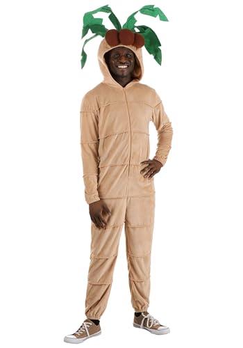 Costume de palmier pour adulte avec noix de coco et feuilles en peluche