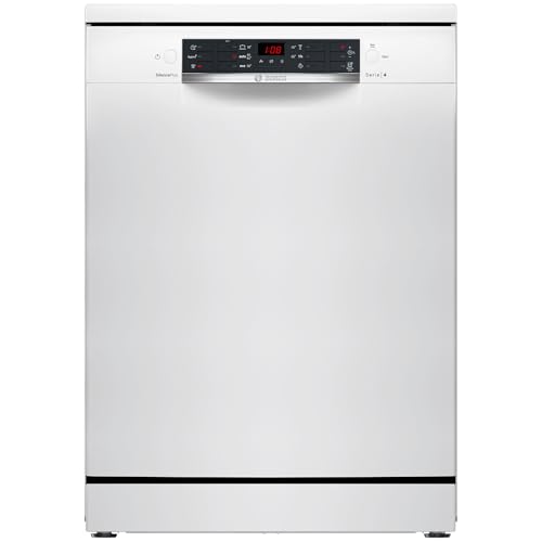 Bosch - Lavavajillas de Libre Instalación, 60 cm de ancho, 13 Servicios, Silencioso, Programa Rápido, Tercera Bandeja para Cubiertos, Blanco, SMS46KW02E