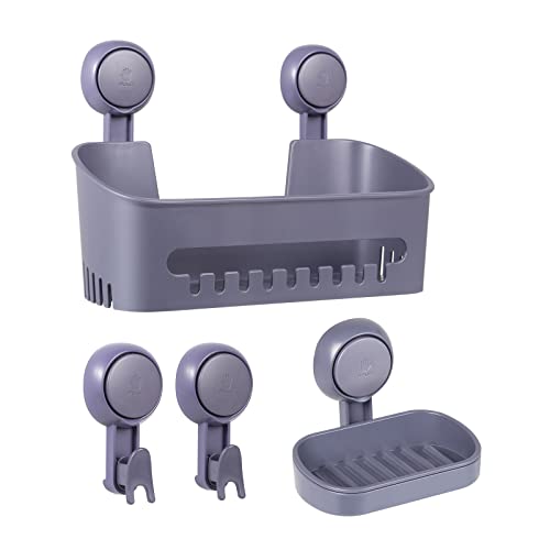 Uten Shower Shelf No Drilling Set, Shower Basket, Soap Dish with Suction Cup, Pack of 2, Plastic