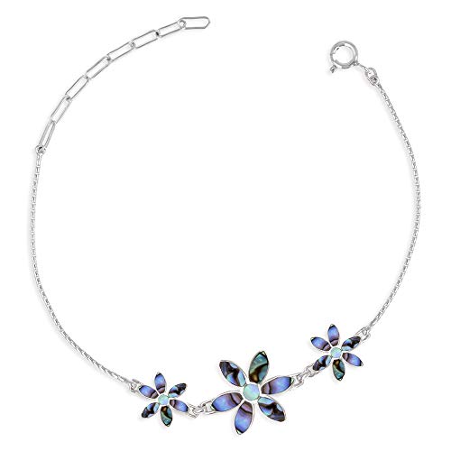 Bracelet nacre abalone argent massif 3 fleurs bijou haut de gamme femme