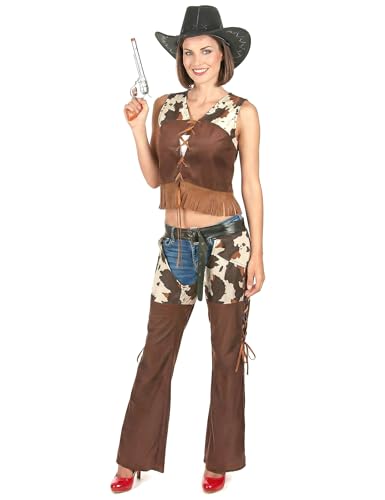 DEGUISE TOI - Déguisement cowgirl pantalon Femme - Gilet - Sur-pantalon - L - Marron - Déguisements adultes - 100% Polyester - Lavage à la main - Carnaval