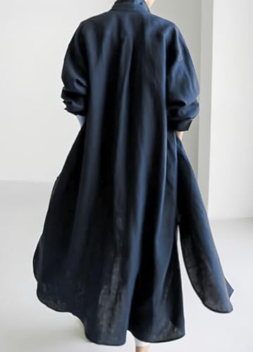 chouyatou Women's Spring Button Down Cotton Shirt Dress Summer Flowy Side Slit Maxi Shift Dress3