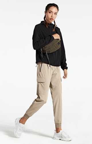 Libin Women's Cargo Joggers Lightweight Quick Dry Hiking Pants Athletic Lounge Casual Travel Petite, Medium Khaki XXL