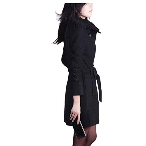 Elonglin Damen Trench Wolljacke Winter Herbst mantel Trenchcoat Zweireiher mit Gürtel Schwarz DE XXS (Asie M)
