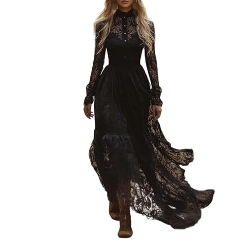JVHYANFUL Damen Langes Boho Kleid - Casual V-Ausschnitt Wild West Karneval Details Fransen Urlaub Büro Sommer Herbst Eleganz Bequem Strand Vintage...