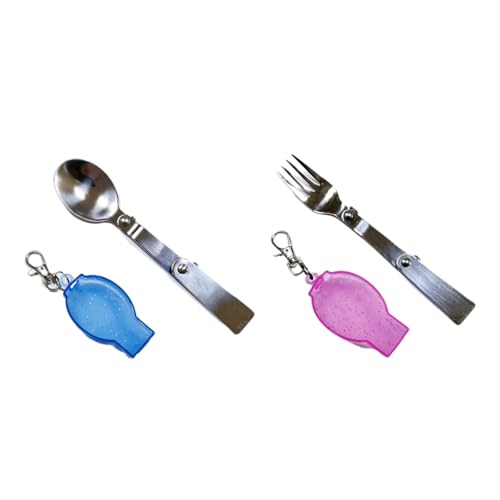 2 Pcs Foldable Fork and Spoon Set Portable Folding Spoon and Fork Set with Two Plastic Storage Cases for Camping Outdoors Picnic