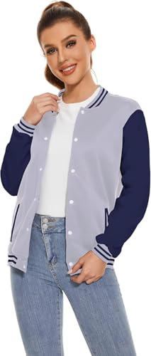 Image of Varsity Jacket Women Men's Baseball School Uniform Button Up Unsex Adult Long Sleeve Coat Fashion Jacket