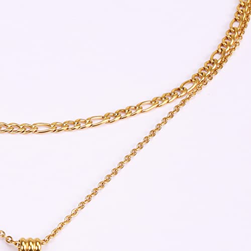 Layering Necklace Curb Chain Choker Dainty Square Pendant Layered Necklace Stainless Steel Jewelry4
