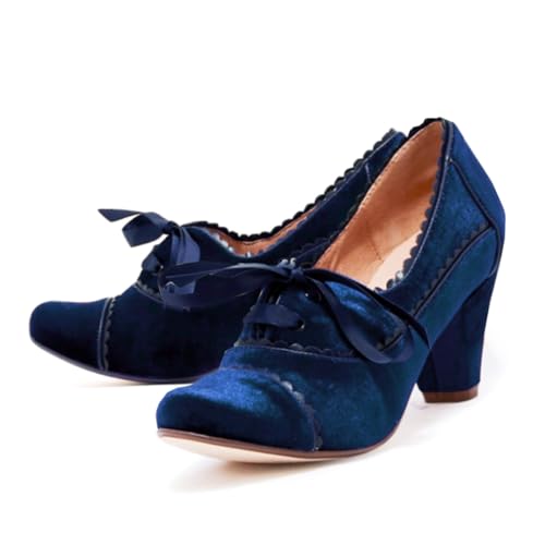 Women Lace Up Loafers Pumps Velvet Chunky Heel Oxford Shoes Round Toe Vintage 2 inch Block Heel Dress Shoes Cap Toe Loafer Heels Suede Retro Evening Wedding Office Ladies 4-11 M US