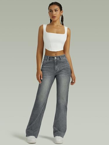 Image of FUNUCA Straight Leg Jeans for Women,High Waisted Wide Leg Loose Microelastic Boyfriend Denim Pants