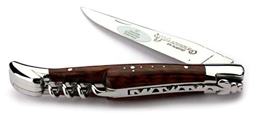 Laguiole en Aubrac Handmade Knife 12 cm Corkscrew L0312AMIF Snakewood Handle, Blade and bolsters Stainless Steel Shiny