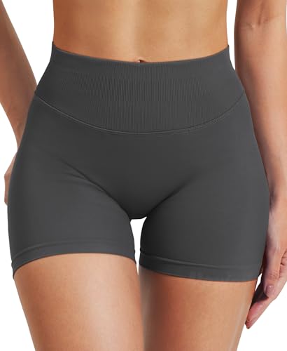 VOYJOY Women Workout Impact Shorts 2.5"/ 3.6"/ 4.5"/ 6" Scrunch Butt Lifting Gym Seamless Booty Biker Shorts Dark Grey3