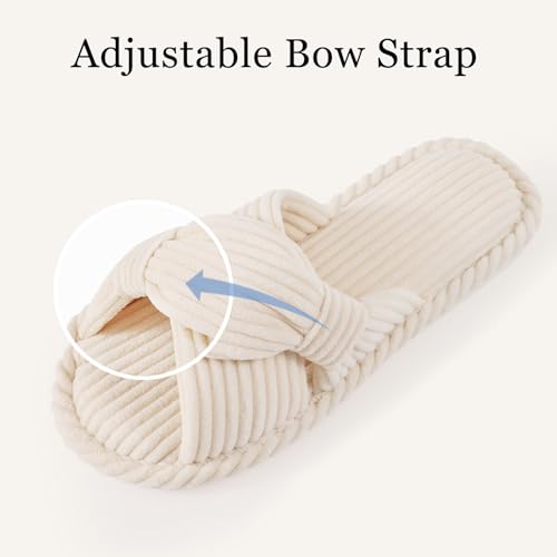 evshine summer house slippers for women corduroy cross bow indoor slippers open toe slip on bedroom shoes with memory foam