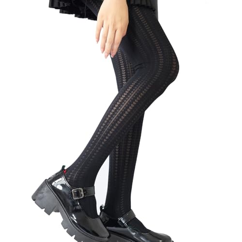 Image of Mrotrida Women's Heart Pattern Tights Elastic Jacquard Love Heart Pantyhose Stockings