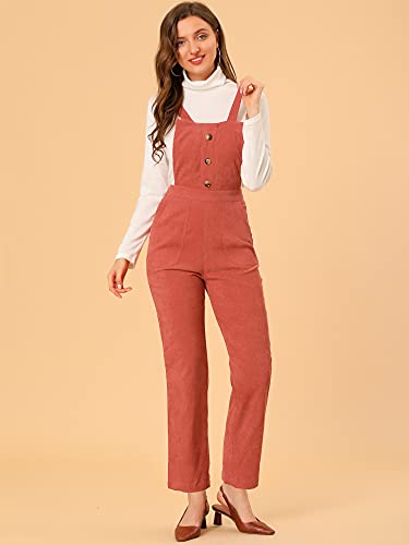 Allegra K Women's Casual Elastic Back Corduroy Overalls Strap Pants Large Ginger #TOP2