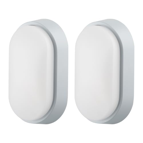 Image of 14W LED 3000K/4000K/6500K IP65 Oval Bulkhead Light Fitting with Grey Trim - Perfect for Indoor, Outdoor, Bath, Office, Hallway, Corridor, Utility, Garden, Shed, Workshop, Patio etc - Pack of 2