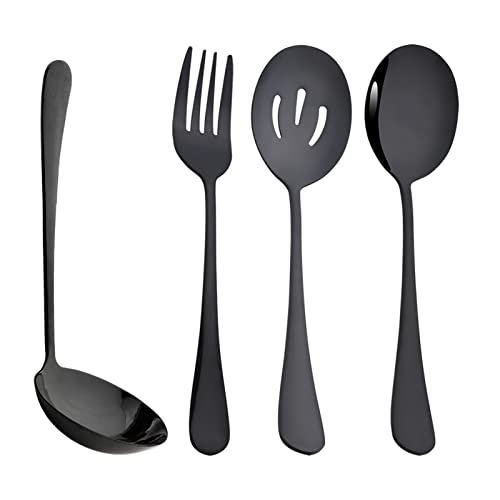 LINFFSTR 4 Piezas Juego de Cubiertos de Cubiertos de Acero Inoxidable Juego de Utensilios de Cocina Cubiertos Utensilios para Servir Cubiertos de autoservicio Colador Cuchara Juego de Cubiertos Cover