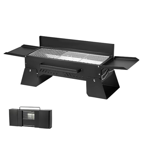 YTYTU Barbacoa Portátil de Carbón, Plegable sobremesa carbón Parrilla con asa de Transporte, Resistente al Calor y al óxido, Ligera y portátil(Black)