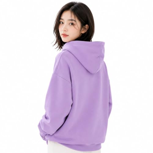 Image of Women Oversized Hooded Sweatshirt Purple Cat Printed Casual Pullover Hoodie
