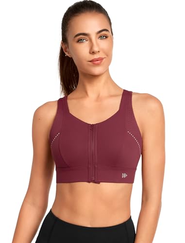 Image of Yvette High Support Sports Bras for Women Adjustable Straps | High Impact, Supportive, Front Zip, Large Breasts, Comfy, Wireless, Sewm-in Pads