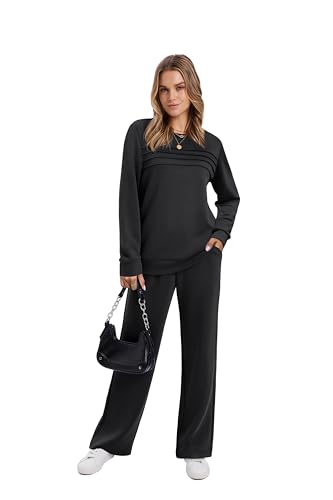 WIHOLL Women's 2 Piece Sets Sweatshirt Casual Travel Outfits Lounge Wide Leg Tracksuit Cozy Sweatsuits Fashion 20252