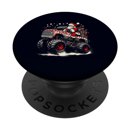 Pijama de Papá Noel montando Monster Truck Navidad para niños y niñas PopSockets PopGrip Intercambiable
