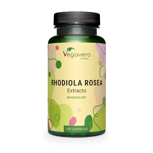 Rhodiola Rosea | RHODIOLIFE | 1200 mg | Con 3% Rosavines + 1% Salidroside | Concentración | Sin Aditivos & Vegano | 120 Cápsulas | Vegavero