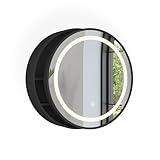 Vicco Badspiegelschrank Silva, Schwarz, 50 x 50 cm mit 5 Aufbewahrungsfächern, zur Wandmontage mit integrierter LED-Beleuchtung