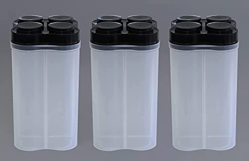 Image of Kitchenwell Multi-Purpose Airtight Transparent Plastic Lock Food Storage 4 Section Container Jar for Grocery, Fridge Container (Pack of 3, 2500ML -Black)