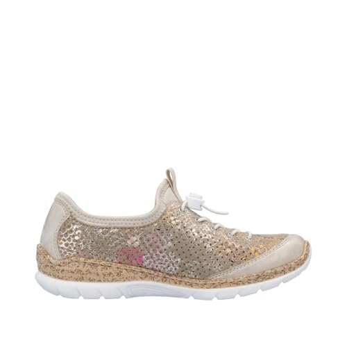 Image of Rieker N42V1 Nikita Women's Sneakers - Lightweight Walking Slip-On Sneakers with Floral Design, Elastic Bungee Lacing & Cushioned Durable Sole for Comfort