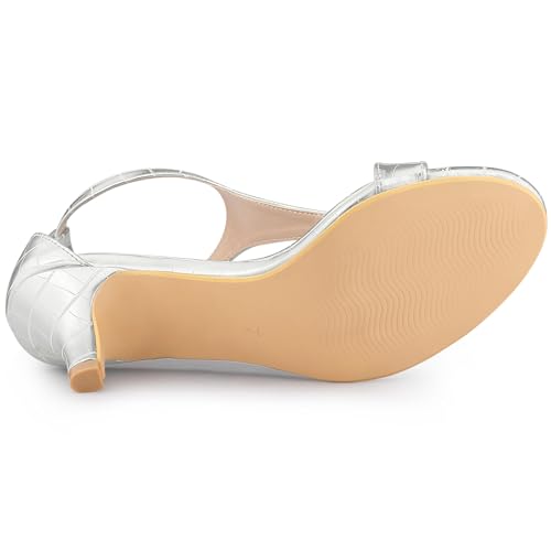Allegra K Allegra K Women's T Strap Embossed Kitten Silver Heel Sandals 6 M US