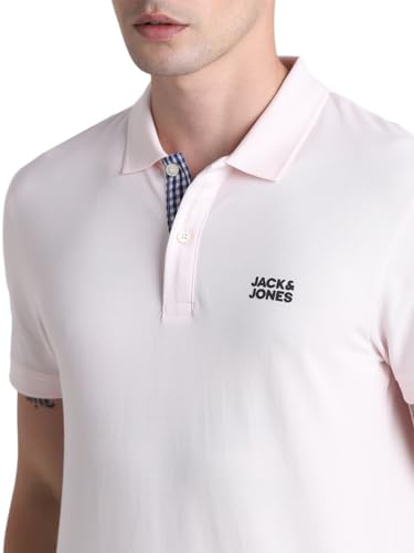 Image of Jack & Jones Men Cotton Solid Slim Fit Polo T-Shirt