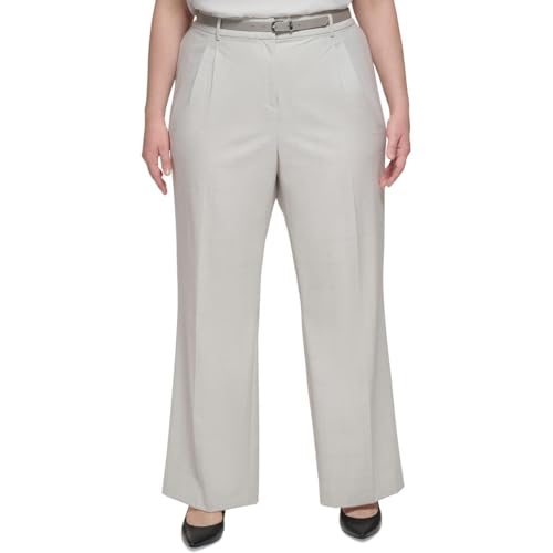Calvin Klein Womens Plus Window Pane Straight Leg Trouser Pants Gray 18W