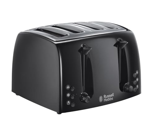 Russell Hobbs Textures 4 Slice Toaster 21651 - Wide Slots 6 Browning Levels Frozen/Cancel/Reheat Removable Crumb Tray 1500W Black Matt & High Gloss