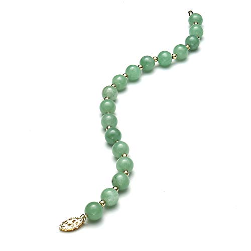 Belacqua Natural Green Jade Bead Bracelet in 14K Yellow Gold, Round 8mm, Length - 6.5 to 8.5 Inches, Fishhook Clasp, Jewelry for Women, Gift Box Included4