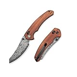 CIVIVI Sixgill Folding Pocket Knife for EDC, 3.41'' Damascus Blade Guibourtia Wood Handle, Deep Carry Reversible Clip, Gift for Men Women C24050-DS1