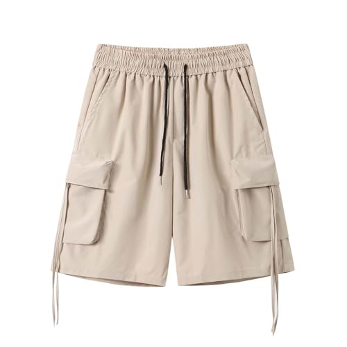 SUPTTING Pantalones cortos cargo para hombre, pantalones ajustables con cordón, pantalones casuales funcionales, prácticos pantalones para exteriores, cómodos pantalones cortos de verano, pantalones