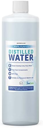 JEMCHEM Distilled Water Ultra Pure Steam Distilled 100% Purified Premium Water 1L