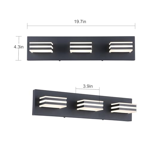 Image of Black Vanity Lights for Bathroom Light Fixtures (3-Light, 20-Inch) Adjust 3 Colors Modern Bath Lighing Fixture Over Mirror LED Vanity Lighting