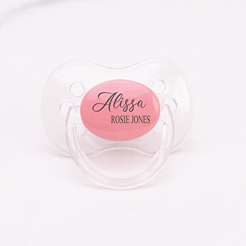 Personalized Set of 2 Pacifiers with Name, Personalized Baby Gifts for Girls or Boys. 0-6 Months, 6-18 Months, Your Choice of Color Pink, Blue or White