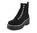 Soda FLING Women Chunky Lug Sole Lace up Fashion Combat Ankle Boot w/Side Zipper (Black Suede, 8)